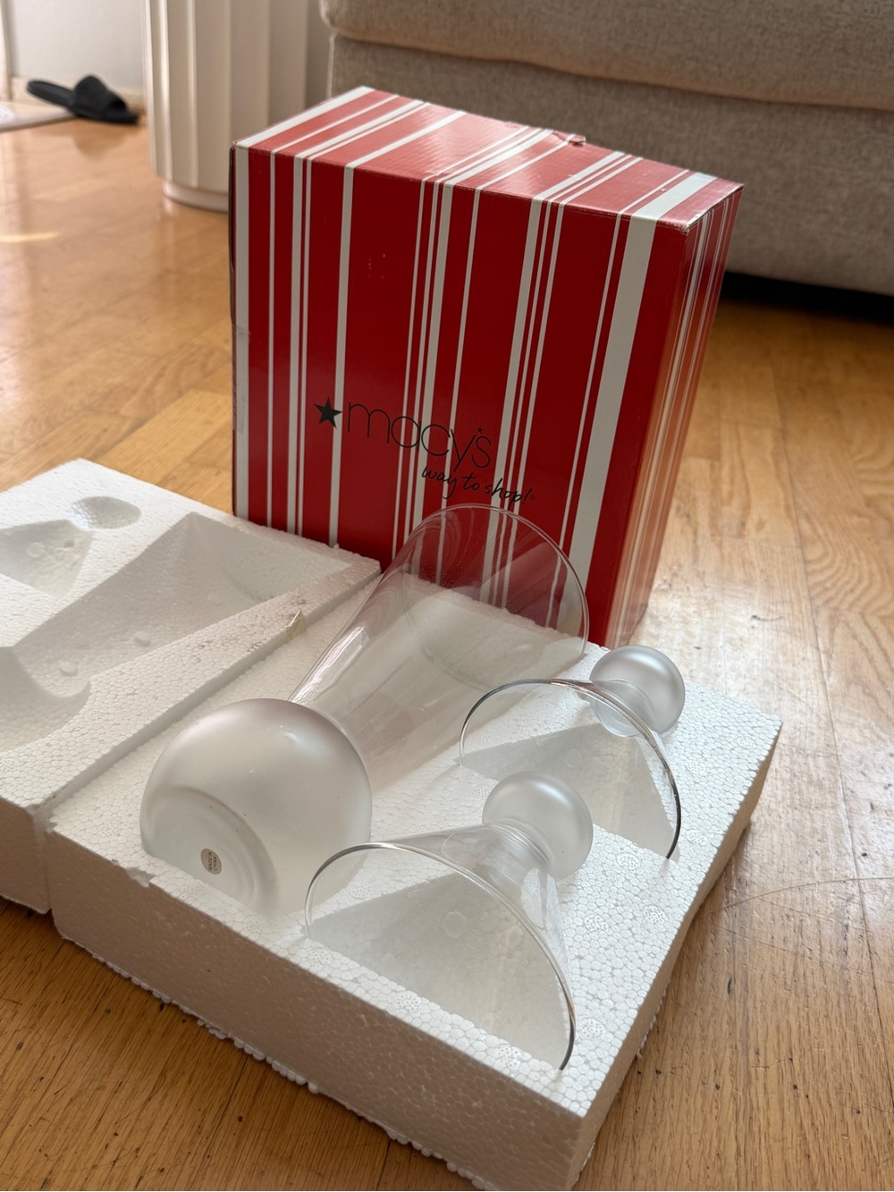Macy's Clear and Frosted Glass Candle Holder Trio